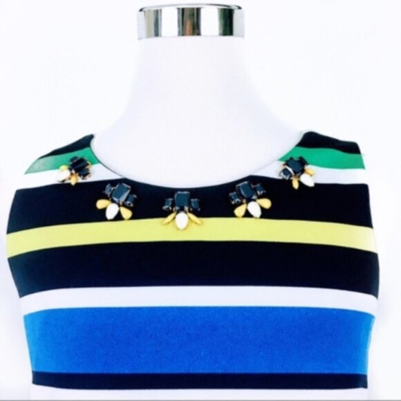 Vince Camuto Womens Blue Striped Embellished Sleeveless Sheath Dress Sz 10 New - Picture 4 of 9